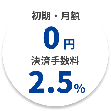 初期・月額0円。決済手数料2.5%